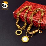 دستبند زنانه چند رج مدل پلاک دو طرفه آبکاری طلا